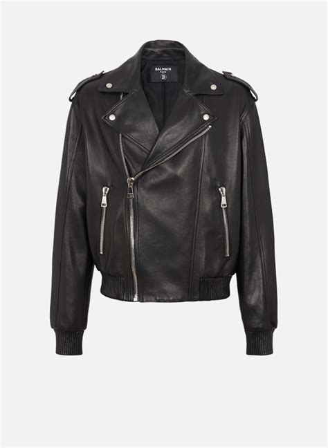 balmain veste en faux cuir fourree